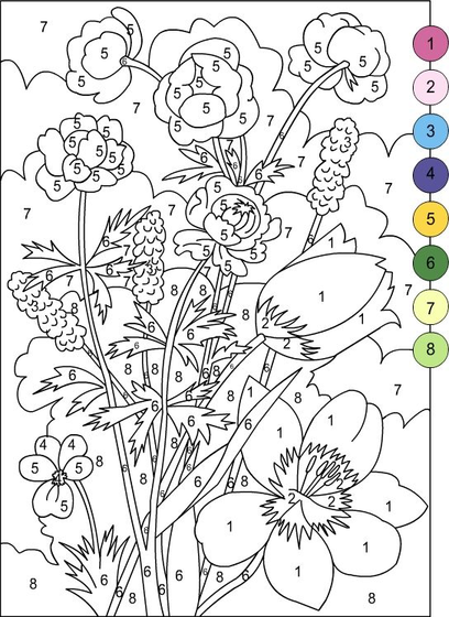 Floral Design Color By Number Coloring Pages For Adults 2