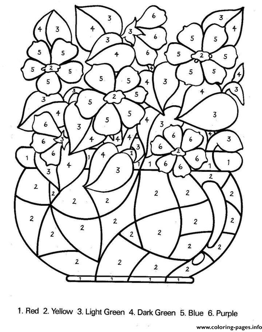 Floral Design Color By Number Coloring Pages For Adults 3