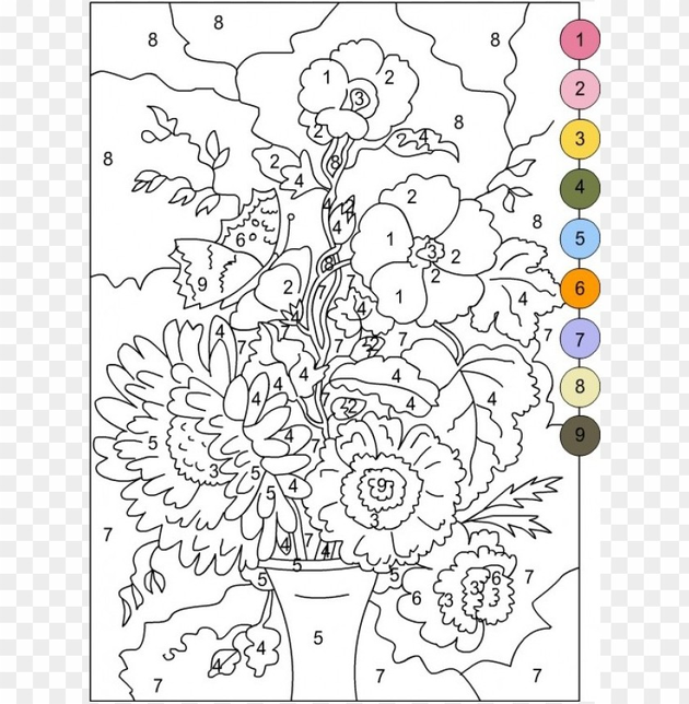 Floral Design Color By Number Coloring Pages For Adults 4