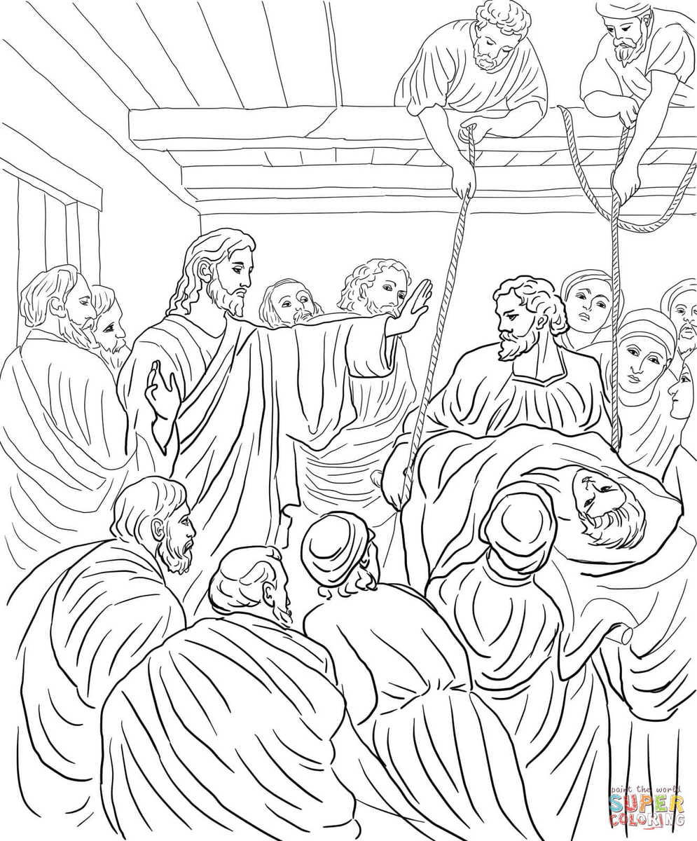 Jesus Heals The Paralyzed Man Coloring Page 1