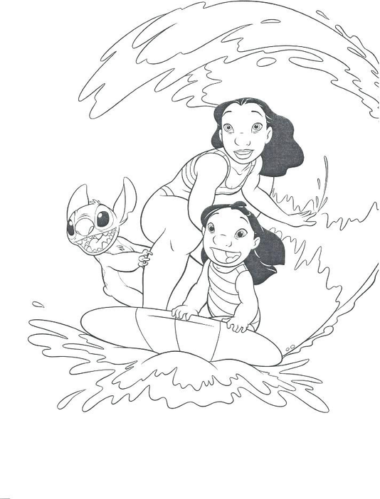 Lilo And Stitch Surfing Coloring Pages 3