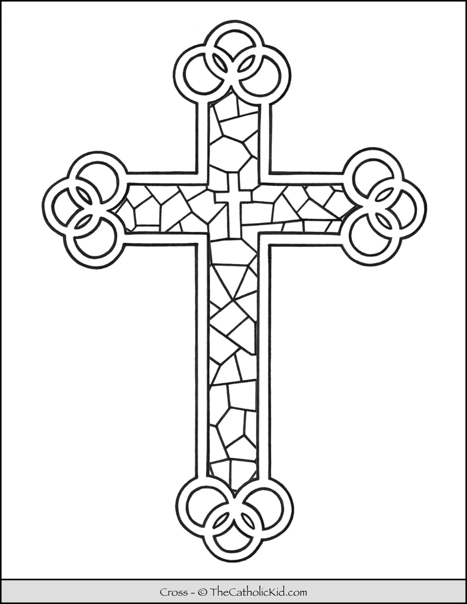 Printable Stained Glass Cross Coloring Pages 1