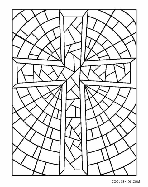 Printable Stained Glass Cross Coloring Pages 2